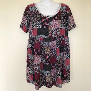 Babydoll Tunic Top Calico Floral Patchwork Print Blouse Vintage 90s Best Company